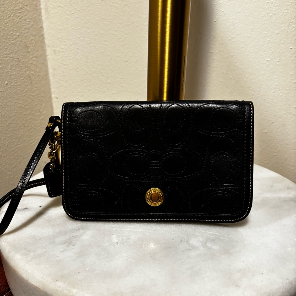 Coach Black Embossed Leather Wristlet